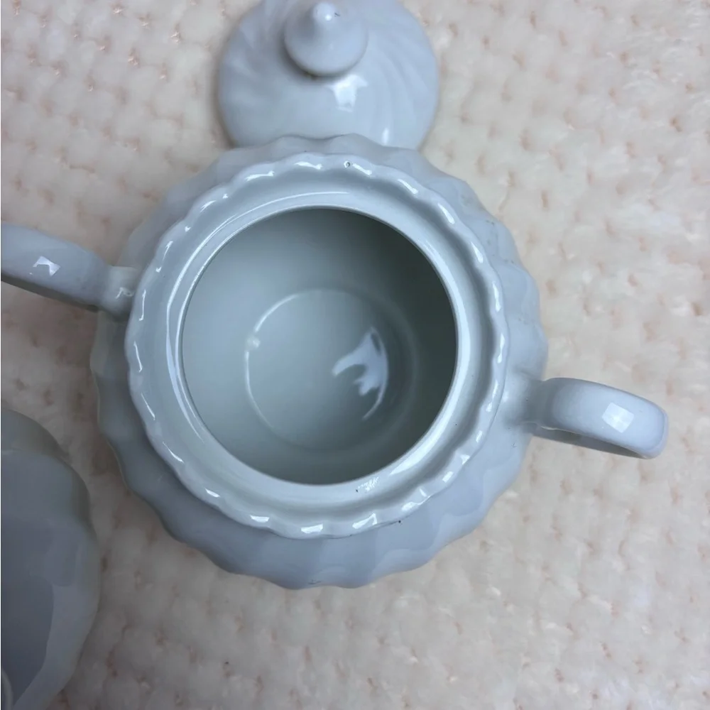 Vintage Johnson Brothers Snow White Swirl Sugar Bowl/w Lid and Creamer